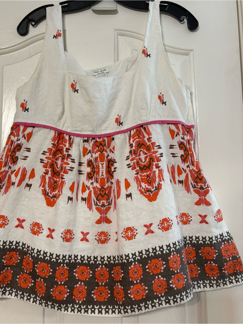 kate spade white linen tank with dark  logo detail